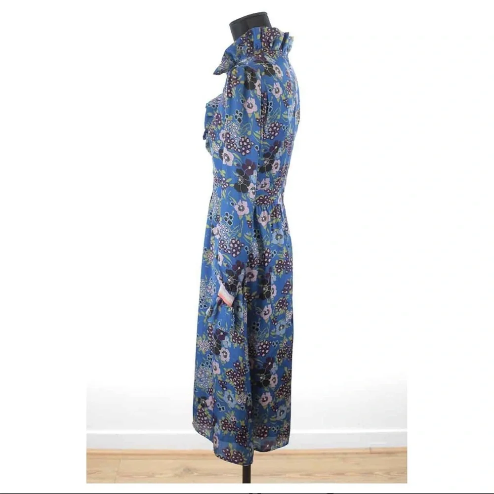 Manoush Blue Floral Long Sleeve Dress with Ruffle Collar - Picture 3 of 8